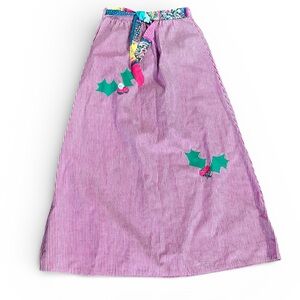 Chocolate Soup Christmas Skirt Maxi Sz 10 Red White Stripes Poinsettias 90’s Vtg